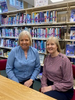 Dawn and Hazel in the library